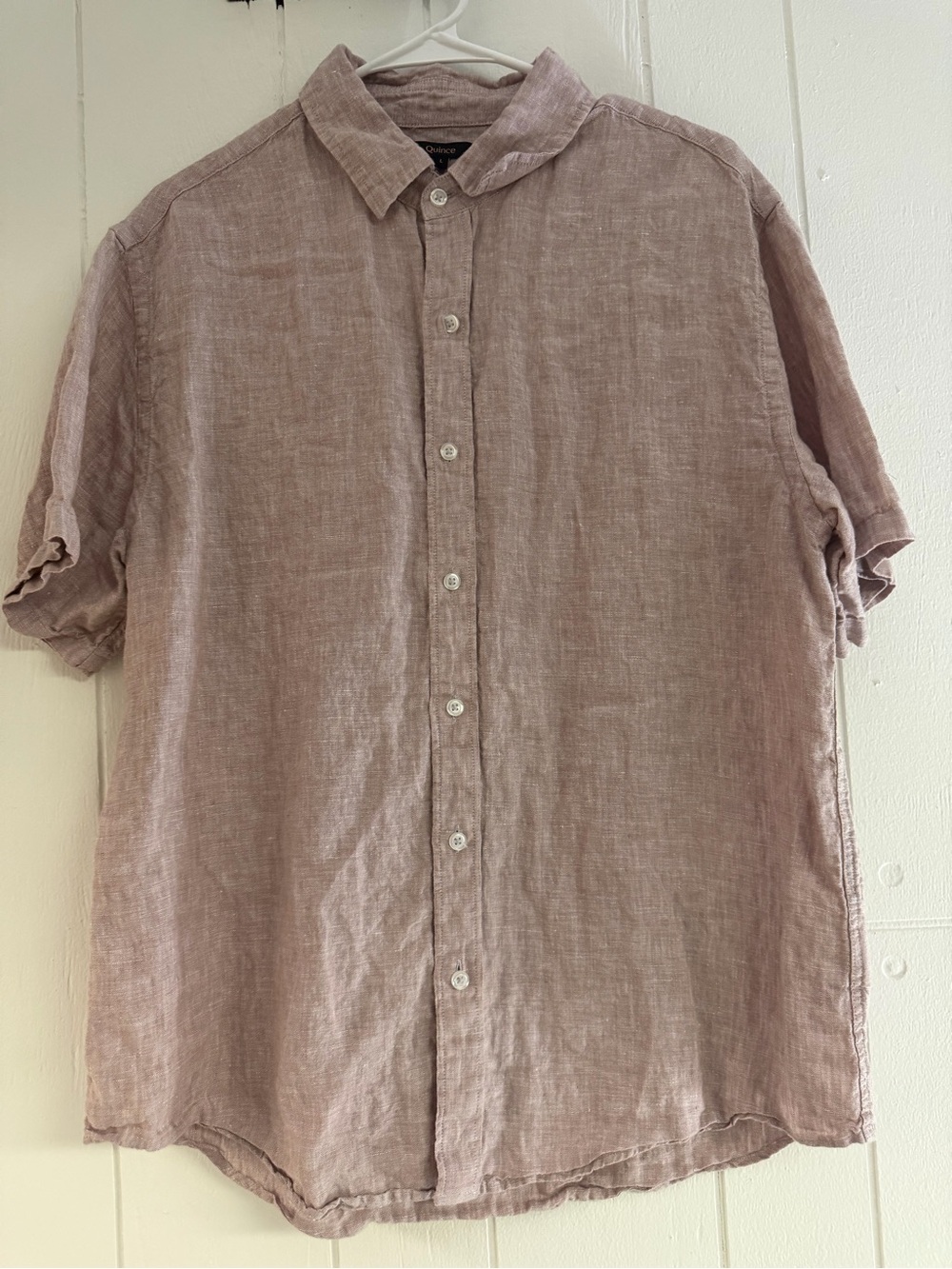 Quince 100% Linen Shirt in Vintage Pink Chambray- Size L